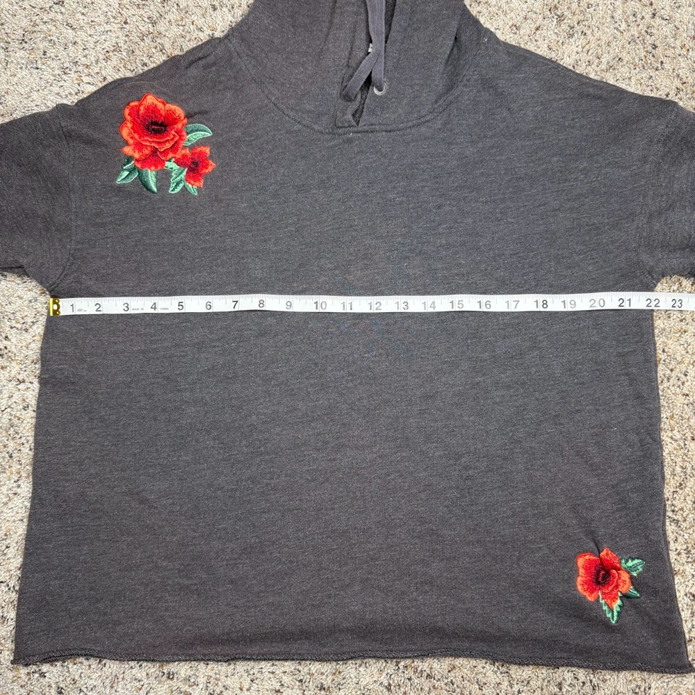 American Eagle Outfitters Floral Embroidered Hoodie Sweatshirt Dark Gray Large L - Picture 7 of 9